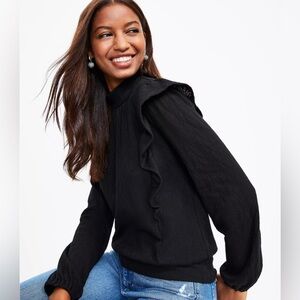 LOFT Pointelle Ruffle Top | Black NWT